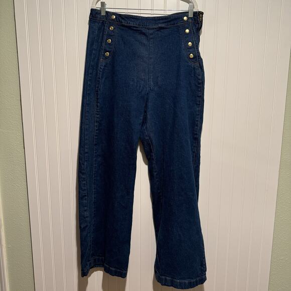 Anthropologie Frame Adele Blue Sailor Snap Flare Jeans Size 32 - Picture 2 of 7